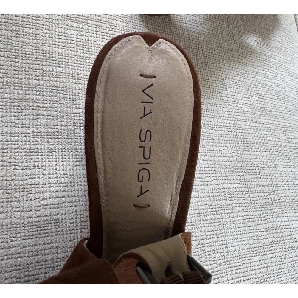 VIA SPIGA Suede Platform CrossStrap Sling Back Sandal Heels 9.5M Brown Y2K Shoes - Picture 8 of 16